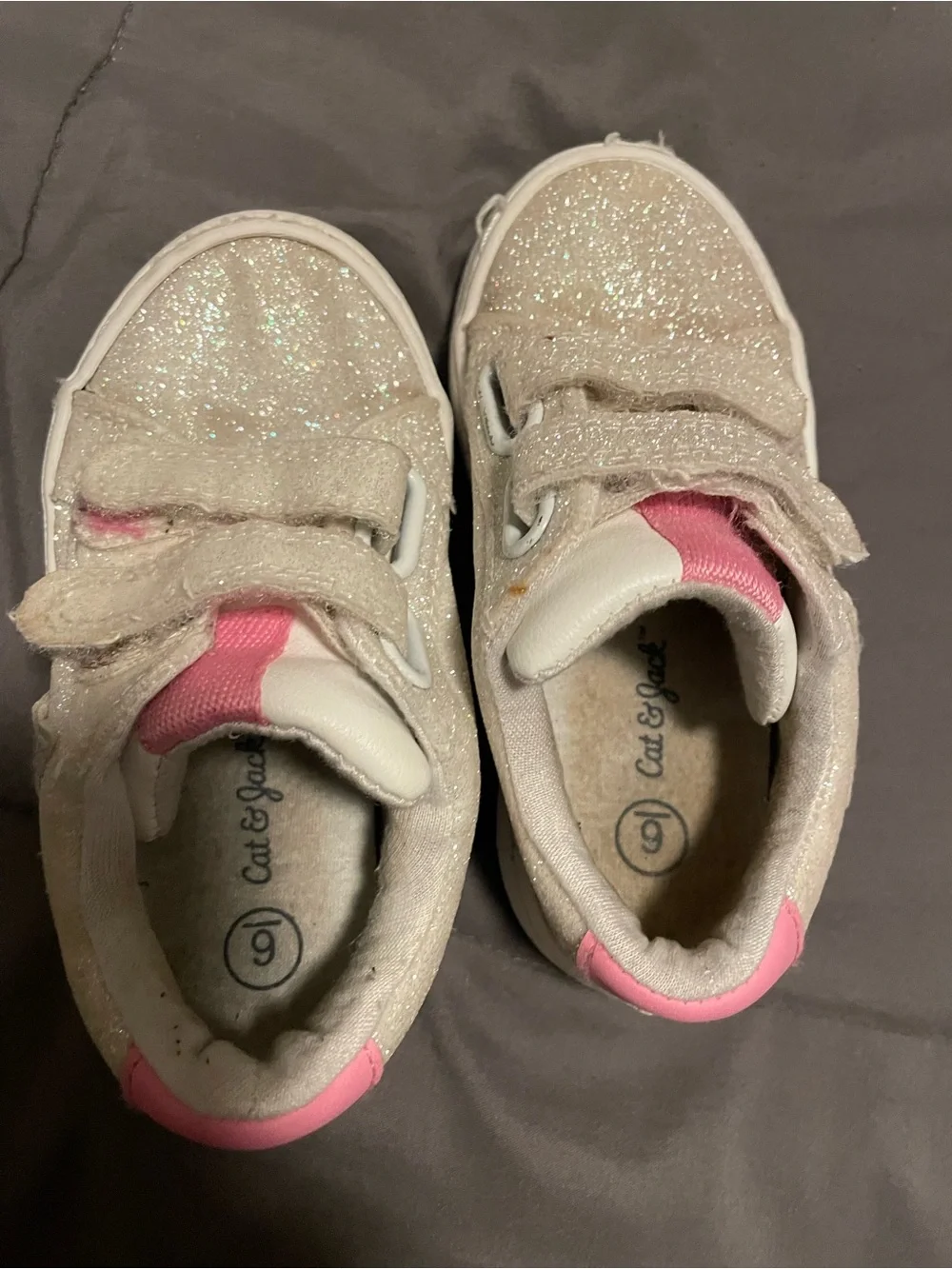 Cat & Jack Glitter Velcro Sneakers - Pink and Beige Sparkle